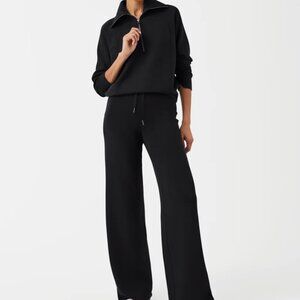 SPANX Air Essentials Half Zip Sweatshirt and Wide Leg Pants - Black - Medium